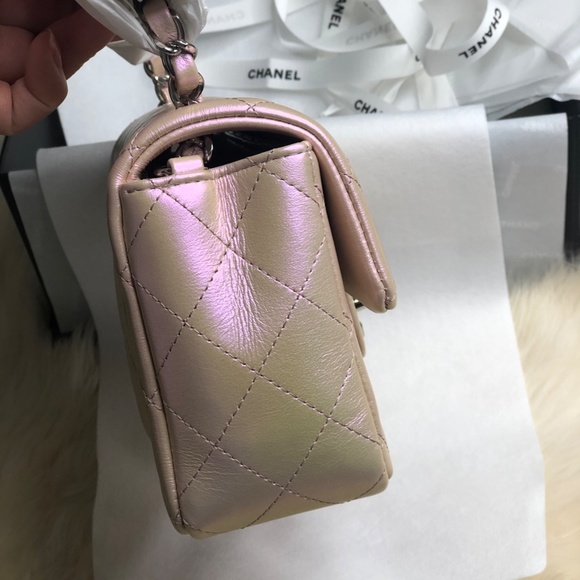❌Sold❌ 21K Chanel Metallic Pink Calfskin Mini Rectangular Crossbody Bag Silver - Picture 5 of 9